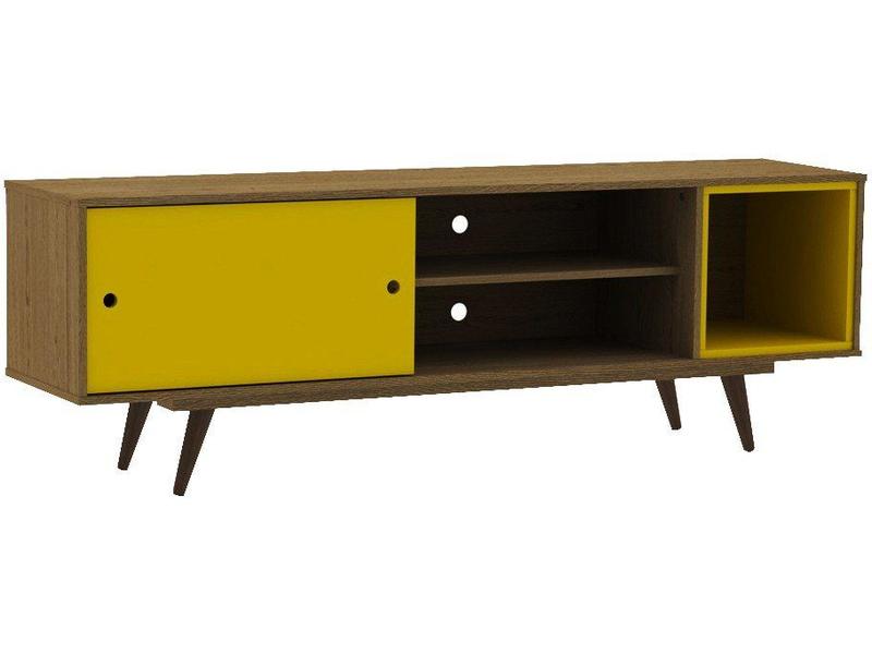Rack Retrô Goslar Rustik Carvalho e Amarelo 162 cm - Mobly - Rack